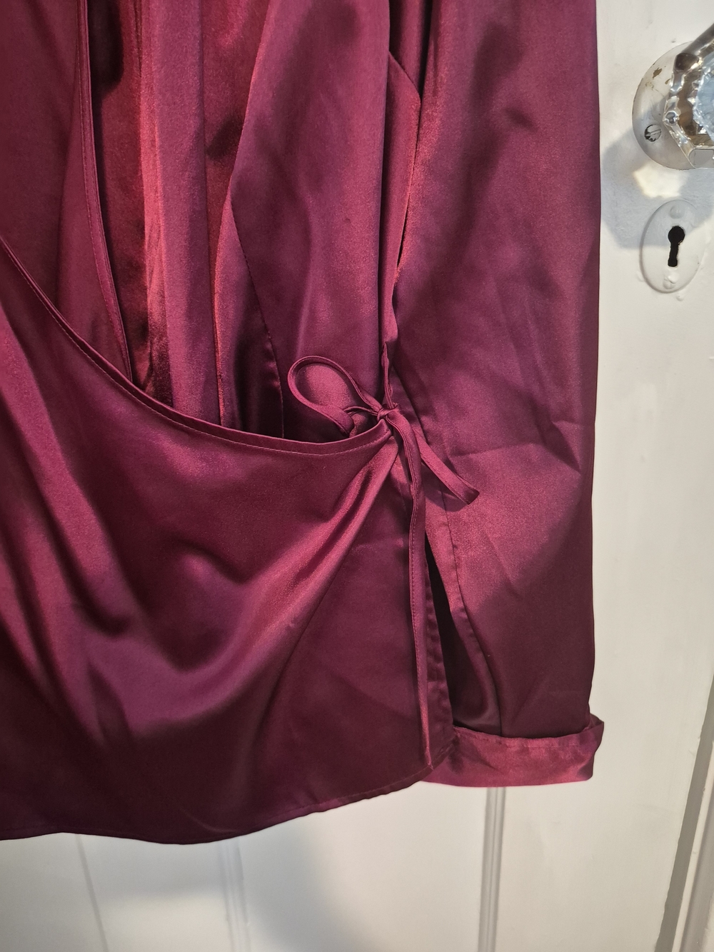 Silky Wrap-Front Blouse in Deep Wine - Picture 2 of 6